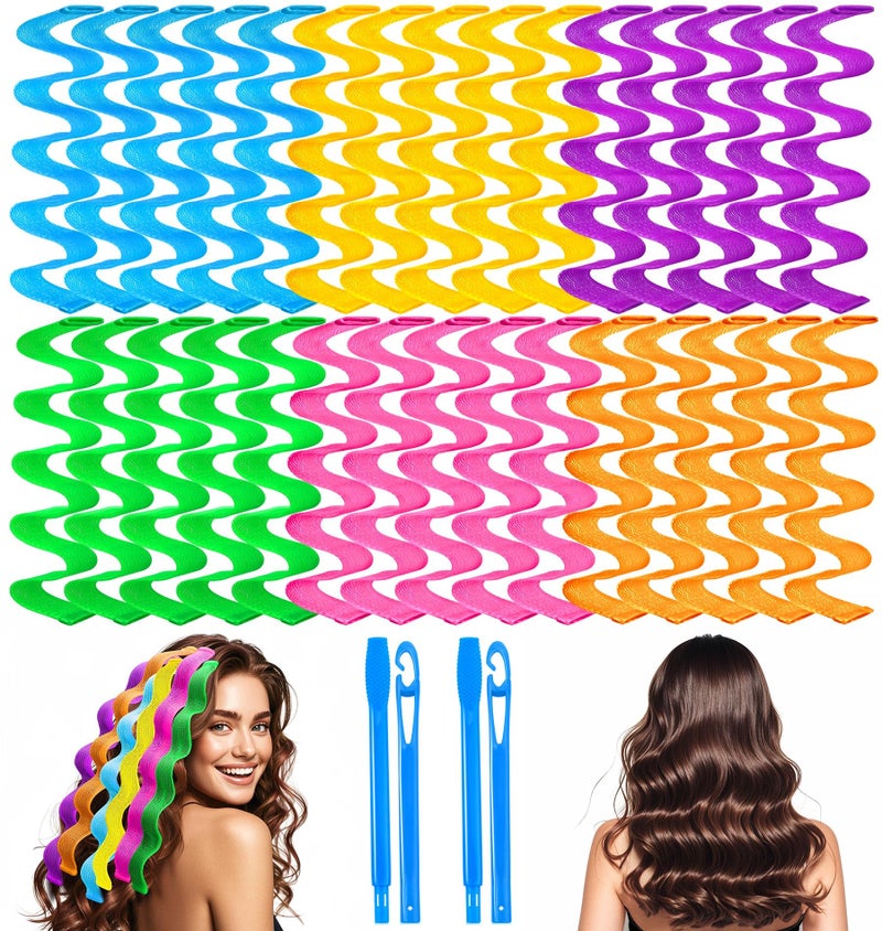 YEVYO 30 Pcs Heatless Hair Curlers Wave Curls Styling Kit with 2 Pcs Styling Hooks, No Heat Hair Curlers Heatless Wave Curlers for Women Girls Long Medium Short Hair (6 Colors, 45 cm/17.71 inch) - Image 1