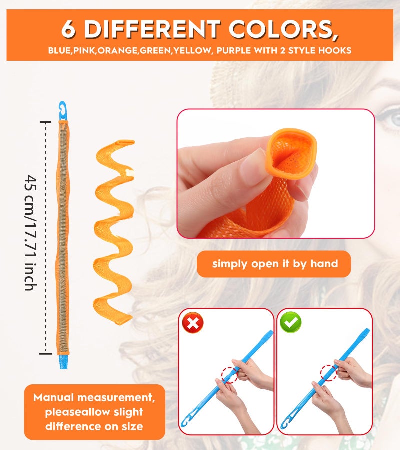 YEVYO 30 Pcs Heatless Hair Curlers Wave Curls Styling Kit with 2 Pcs Styling Hooks, No Heat Hair Curlers Heatless Wave Curlers for Women Girls Long Medium Short Hair (6 Colors, 45 cm/17.71 inch) - Image 3