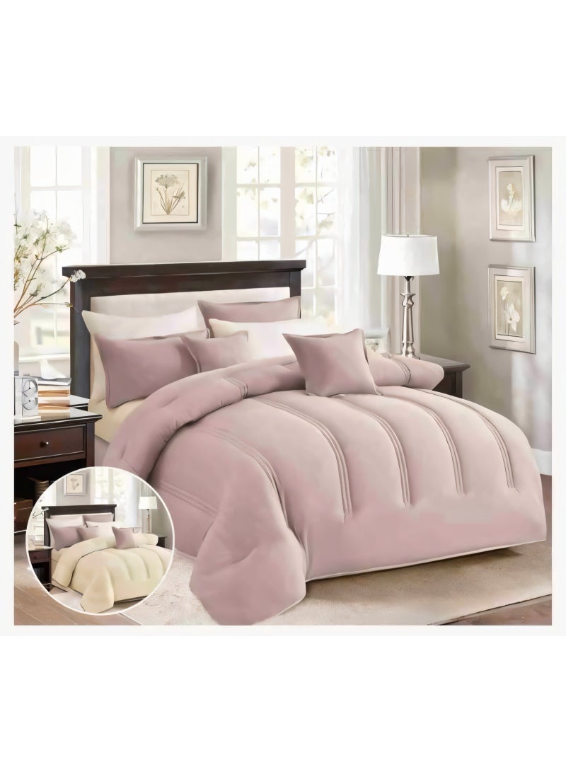 مارك مفرش نفرين ذو طابع وجهين فخم ملكي من خامه المايكروفايبر مقاس 1-لحاف 240*260سم، 1-شرشف   200*200 سم، 4-بيت مخده 50*75سم، 2- بيت مخده مربع 45*45سم. - Image 1