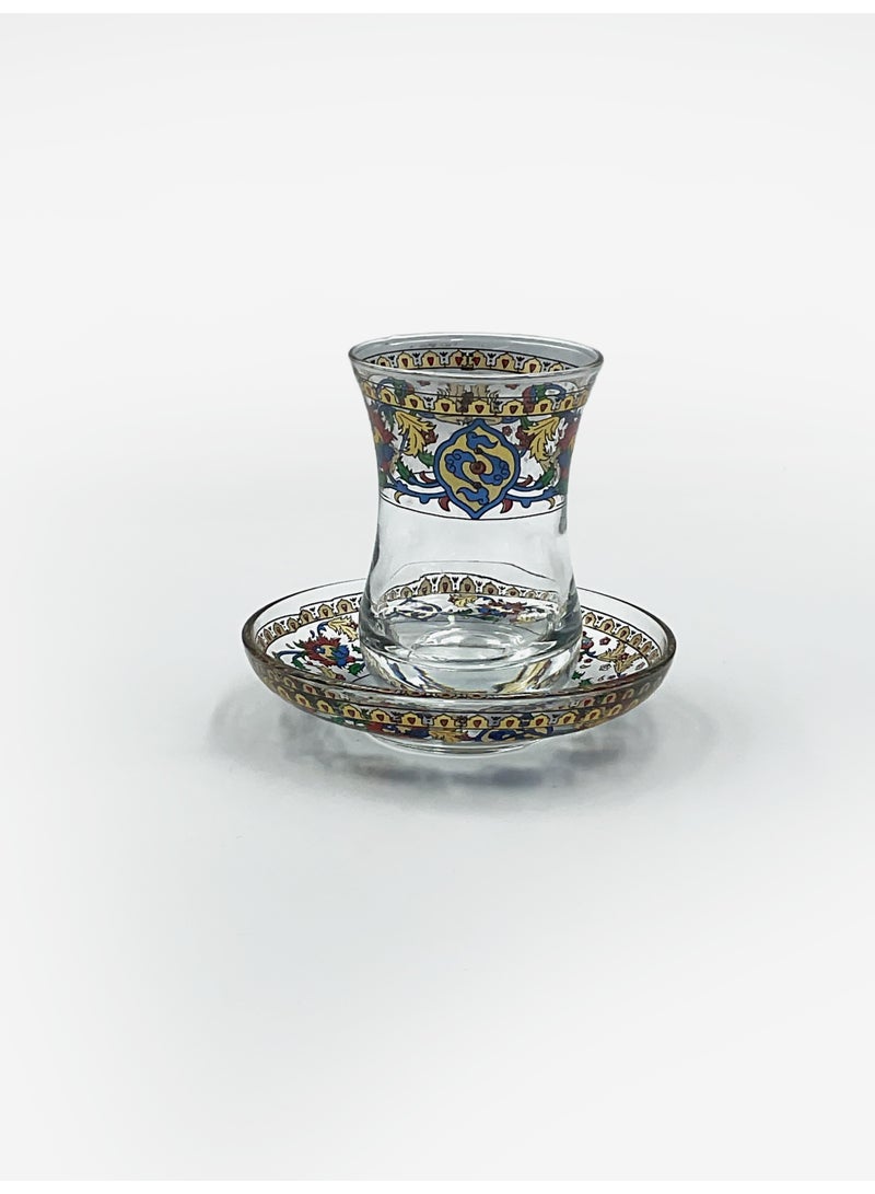 أكار طقم فناجين شاي تركي مع نقوش تركية تقليدية ولمسات ذهبية أنيقة – قطعتين | صناعة تركية - Image 3