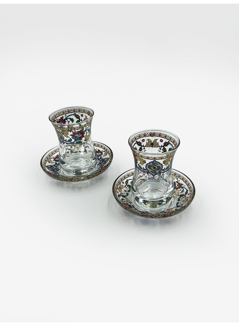 أكار طقم فناجين شاي تركي مع نقوش تركية تقليدية ولمسات ذهبية أنيقة – قطعتين | صناعة تركية - Image 1