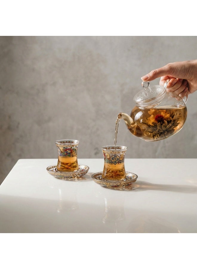 Acar Turkish Tea Glass Set with Traditional Turkish Patterns and Chic Gold Details – 2 Pieces | Made in Turkey - Image 4