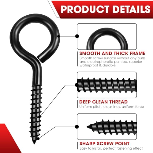 PAMAZY 14PCS Black Screw Eyes - 3.2 Inch Heavy Duty Eye Bolts, Cable & Wire Securer - Hammock Stand, Indoor & Outdoor Use - Image 5