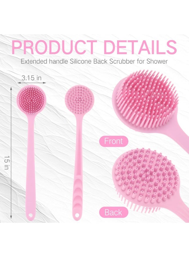 GlamKit Long Handle Silicone Body Scrubber for Shower, Dual-Sided Back Scrubber Brush with Soft Bristles&Massage Nodes, Exfoliating Bath Brush for Hard to Reach Areas, Easy to Clean & Quick Dry, for Daily Use - Image 2