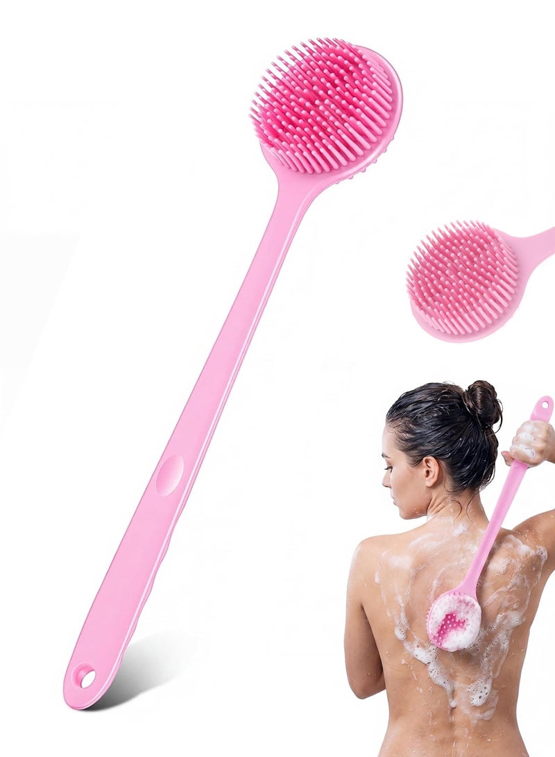GlamKit Long Handle Silicone Body Scrubber for Shower, Dual-Sided Back Scrubber Brush with Soft Bristles&Massage Nodes, Exfoliating Bath Brush for Hard to Reach Areas, Easy to Clean & Quick Dry, for Daily Use - Image 1