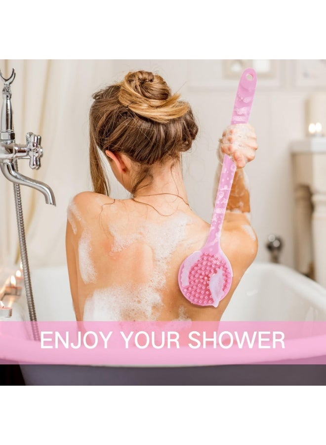 GlamKit Long Handle Silicone Body Scrubber for Shower, Dual-Sided Back Scrubber Brush with Soft Bristles&Massage Nodes, Exfoliating Bath Brush for Hard to Reach Areas, Easy to Clean & Quick Dry, for Daily Use - Image 4