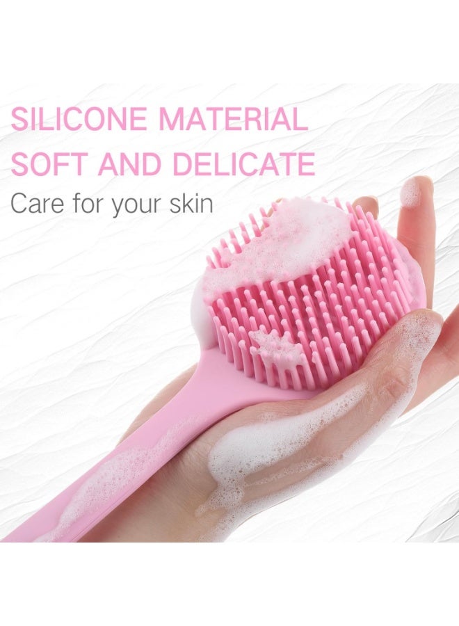 GlamKit Long Handle Silicone Body Scrubber for Shower, Dual-Sided Back Scrubber Brush with Soft Bristles&Massage Nodes, Exfoliating Bath Brush for Hard to Reach Areas, Easy to Clean & Quick Dry, for Daily Use - Image 3