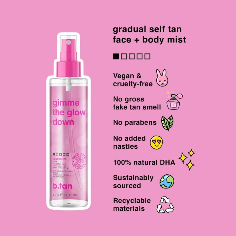 b tan b.tan Clear Face Tan Mist | Gimme The Glow Down - Best Facial Tanner Spray, Gradual Bronzing Sunless Tanning Water, Infused with Rosewater, Vegan, Cruelty Free, 6.7 Fl Oz - Image 3