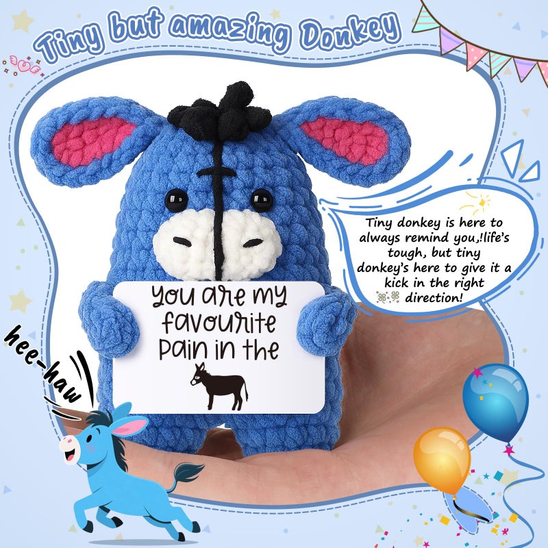 FEFAMM Funny Valentines Gifts for Him Her Boyfriend Girlfriend, I Love You Gift Sarcastic Couples Gag Anniversary Birthday Gifts for Husband Wife Mini Handmade Crochet Donkey Valentines Day Decorations - Image 3