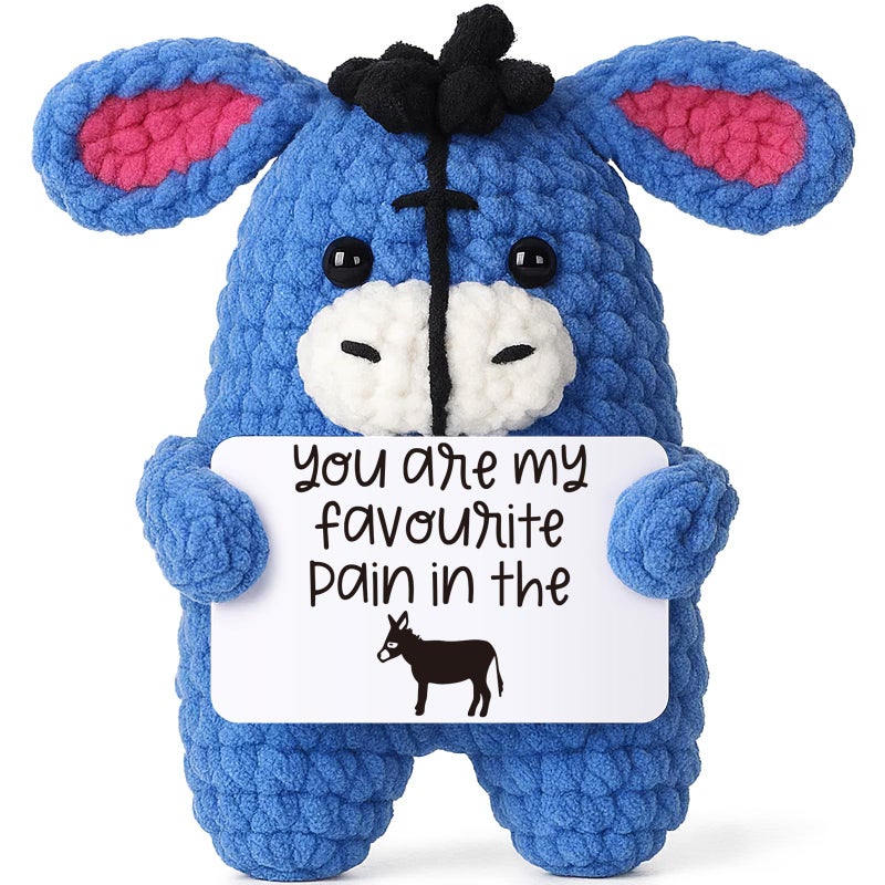 FEFAMM Funny Valentines Gifts for Him Her Boyfriend Girlfriend, I Love You Gift Sarcastic Couples Gag Anniversary Birthday Gifts for Husband Wife Mini Handmade Crochet Donkey Valentines Day Decorations - Image 1