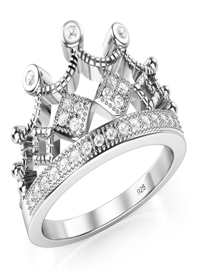 Metal Factory 925 Sterling Silver Cubic Zirconia Princess Crown Tiara CZ Band Ring Sz 10 - Image 1
