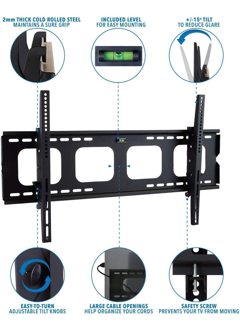 Large Tilting TV Wall Mount Bracket 42 43 50 55 58 65 70 75 80 Inch 220 Pound Capacity, VESA Compatible | Low Profile | Flat Screens  - Image 3