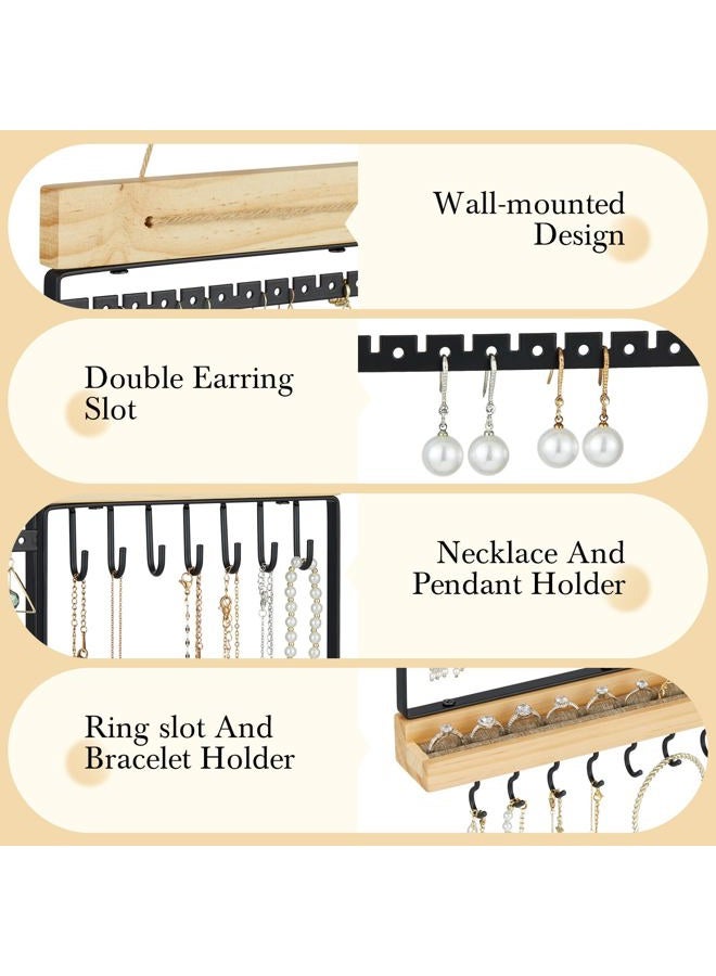 Feyejade Hanging Jewelry Organizer, 6-Tier Wall Earring Holder with Wooden Ring Groove, Jewelry Rack Wall Mounted for Earrings, Necklaces, Bracelets and Rings, Jewelry Holder Stand - Image 5
