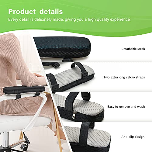 HANNEA® 2Pcs Chair Armrest Pads, Ergonomic Memory Foam Elbow Pillow, Pressure Relief Office Chairs Gaming Chair Armrest Cover Arm Support Thick Cooling Gel Arm Rest Pads - Image 2