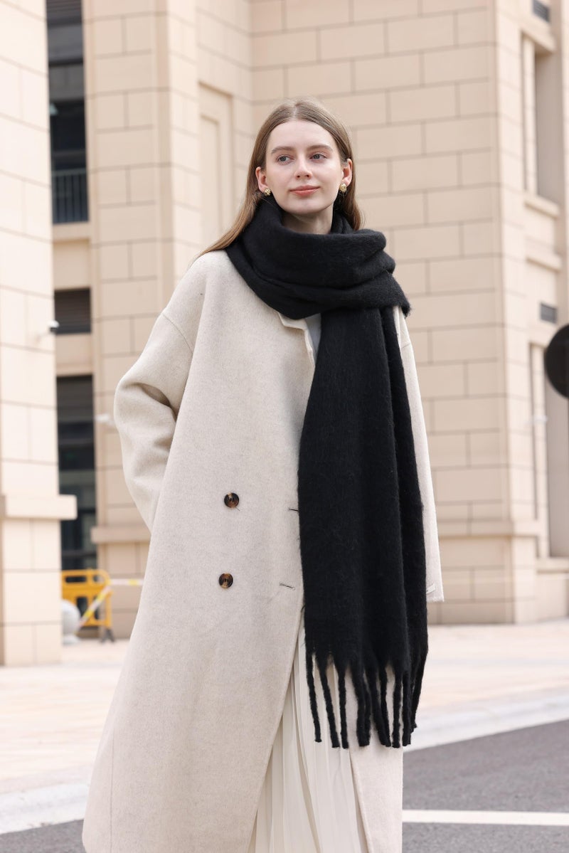 Wander Agio Cashmere Feel Scarf Long Pashmina Shawls and Wraps for Women Large Blanket Scarves Solid Black 12 - Image 5