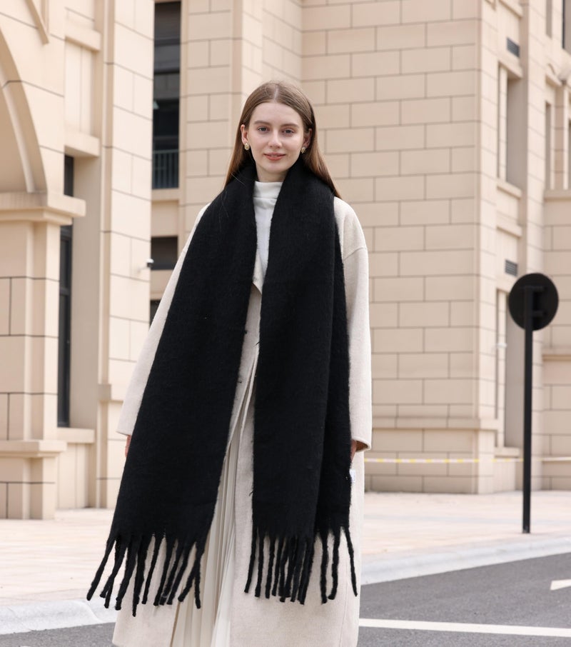 Wander Agio Cashmere Feel Scarf Long Pashmina Shawls and Wraps for Women Large Blanket Scarves Solid Black 12 - Image 3