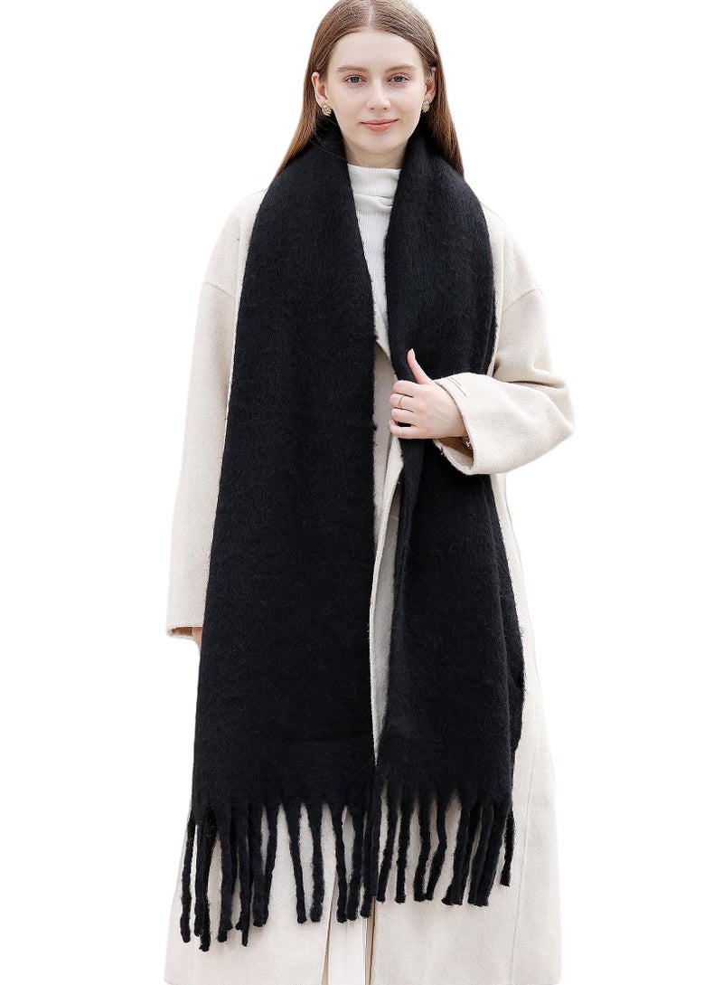 Wander Agio Cashmere Feel Scarf Long Pashmina Shawls and Wraps for Women Large Blanket Scarves Solid Black 12 - Image 1