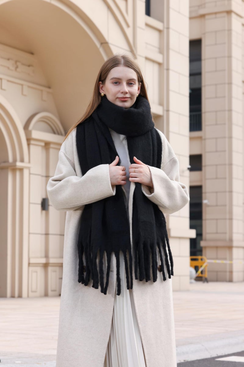 Wander Agio Cashmere Feel Scarf Long Pashmina Shawls and Wraps for Women Large Blanket Scarves Solid Black 12 - Image 2