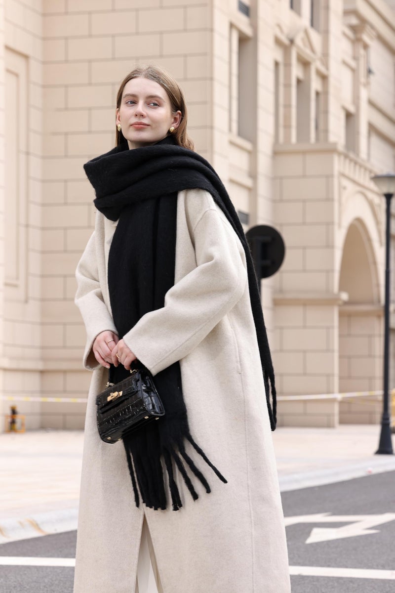Wander Agio Cashmere Feel Scarf Long Pashmina Shawls and Wraps for Women Large Blanket Scarves Solid Black 12 - Image 4