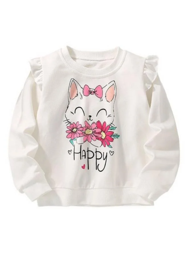 يونيكي White Printed Long Sleeve Crew Neck T-Shirt