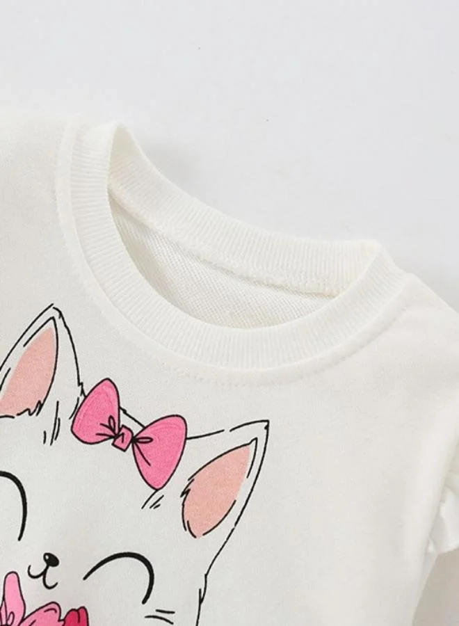 يونيكي White Printed Long Sleeve Crew Neck T-Shirt