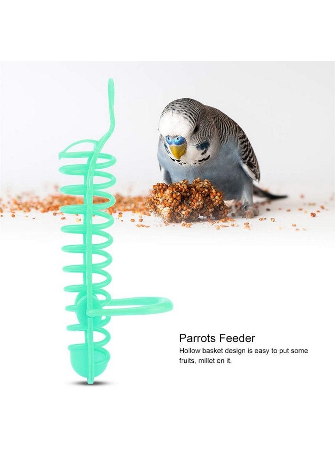 GOTOTOP Bird Millet Holder Parrots Feeder Hollow Basket Plastic Food Fruit Feeding Perch Stand Holder for Pet Bird Supplies 9.8in (Green - Image 1