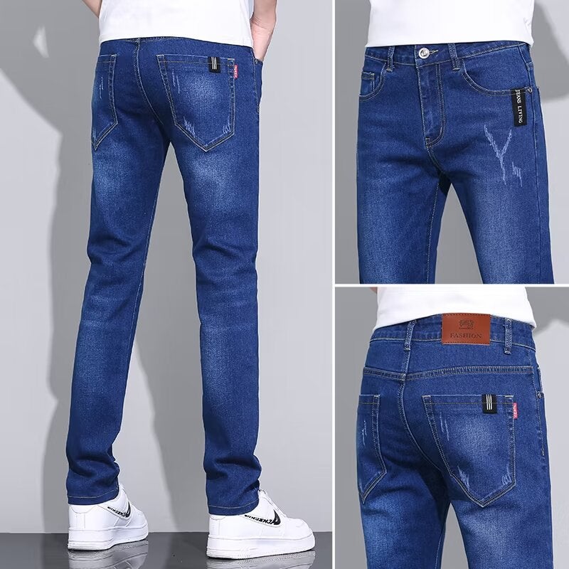 Slim Fit Jeans Mens Summer Thin Elastic Casual Dark blue  - Image 1