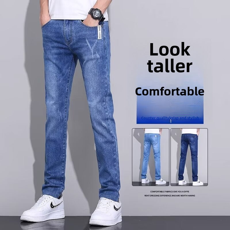 Slim Fit Jeans Mens Summer Thin Elastic Casual Dark blue  - Image 4