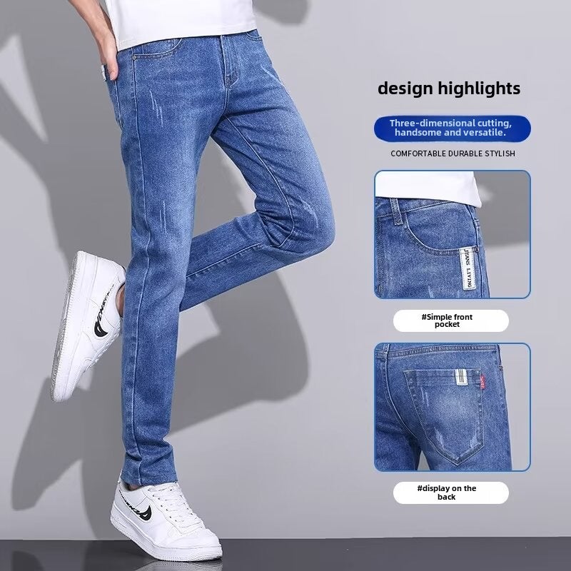 Slim Fit Jeans Mens Summer Thin Elastic Casual Dark blue  - Image 5