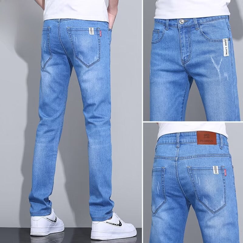 Slim Fit Jeans Mens Summer Thin Elastic Casual Dark blue  - Image 3