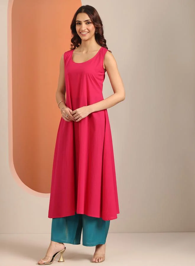 Libas Pink Embroidered Silk Blend Straight Kurta