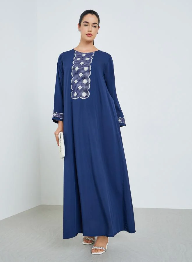 Amirah Women Blue Embroidered A-Line Jalabiya