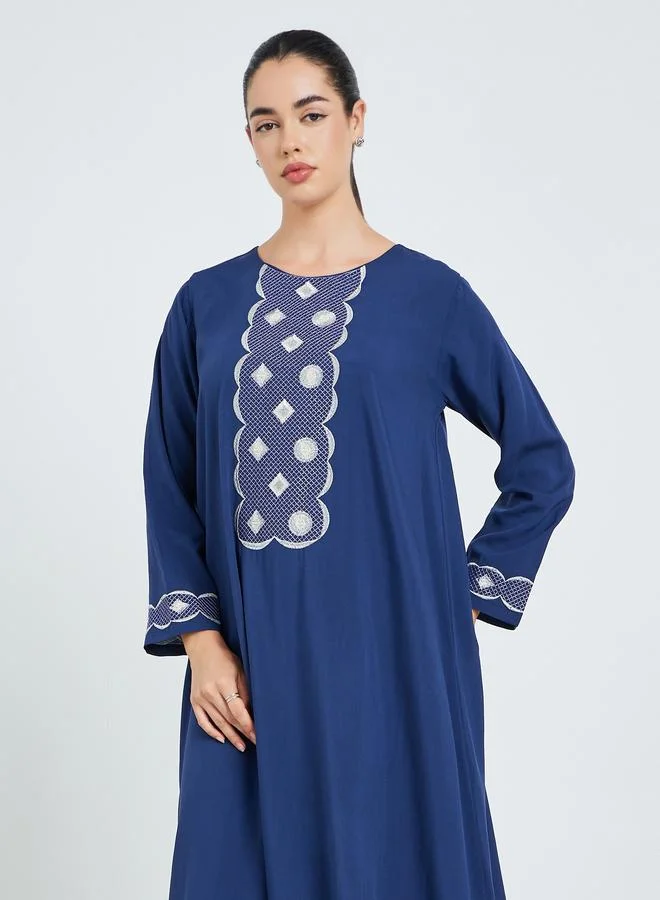 Amirah Women Blue Embroidered A-Line Jalabiya