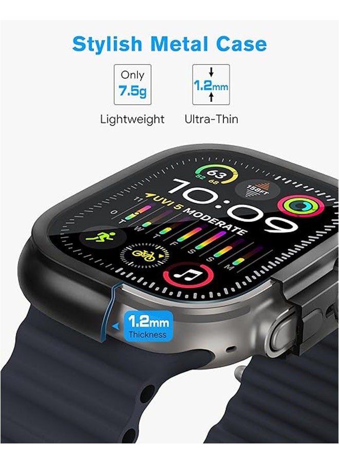 Metal Screen Case for Apple Watch Ultra 2/Ultra 49mm, Slim Frame with 9H Tempered Glass Film and Back Cover, Water Resistant - Image 2
