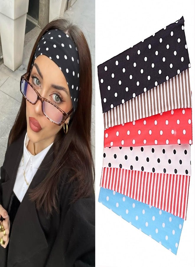 ليفين مجموعة من 6 ربطات شعر منقطة من ليفين للنساء، مانعة للانزلاق، ناعمة ومرنة، مزينة بالزهور، ربطات شعر مخططة من قماش ناعم للفتيات، ربطات شعر على شكل قلب. - Image 1