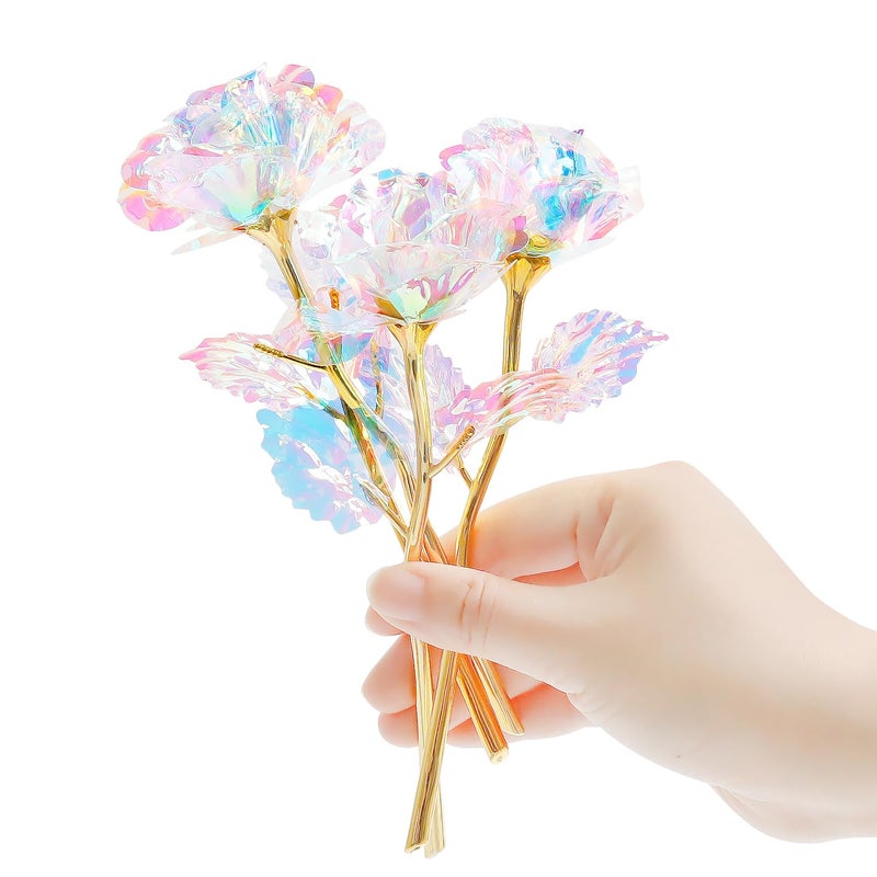 Warmtree 18 Pcs Galaxy Rose Colorful Rainbow Artificial Flowers Crystal Flower Best Gifts for Mother's Day Thanksgiving Valentine's Day Girl's Birthday Party - Image 1