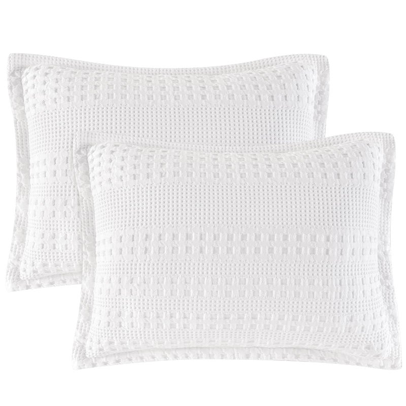 Phf 100% Cotton Ruffle Waffle Pillow Shams Standard Size  2 Pack 20"" X 26"" Soft Skin-Friendly Pillowcases  No Filling  Aesthetic Home Decor  Breathable Waffle Weave Bed Pillow Covers  White - Image 1