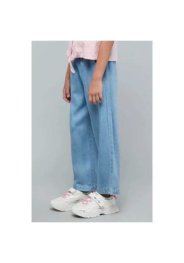 أر أند بي Washed Wide Leg Jeans with Drawstring Waist