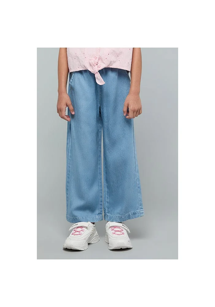 أر أند بي Washed Wide Leg Jeans with Drawstring Waist