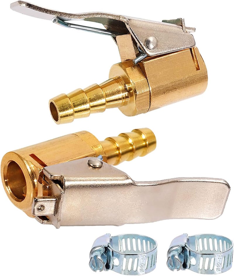 Toolwiz 2pcs 1/4 Inch Brass Open Flow Lock On Tire Inflator Chuck with Barb Connector - Image 1