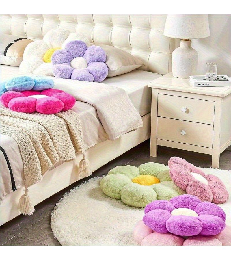 Blue White Floral Plush Pillow 50cm Spring Easter Decor Flower Cushion - Image 5