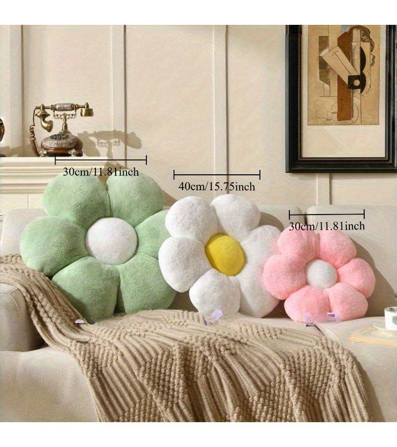 Blue White Floral Plush Pillow 50cm Spring Easter Decor Flower Cushion - Image 4