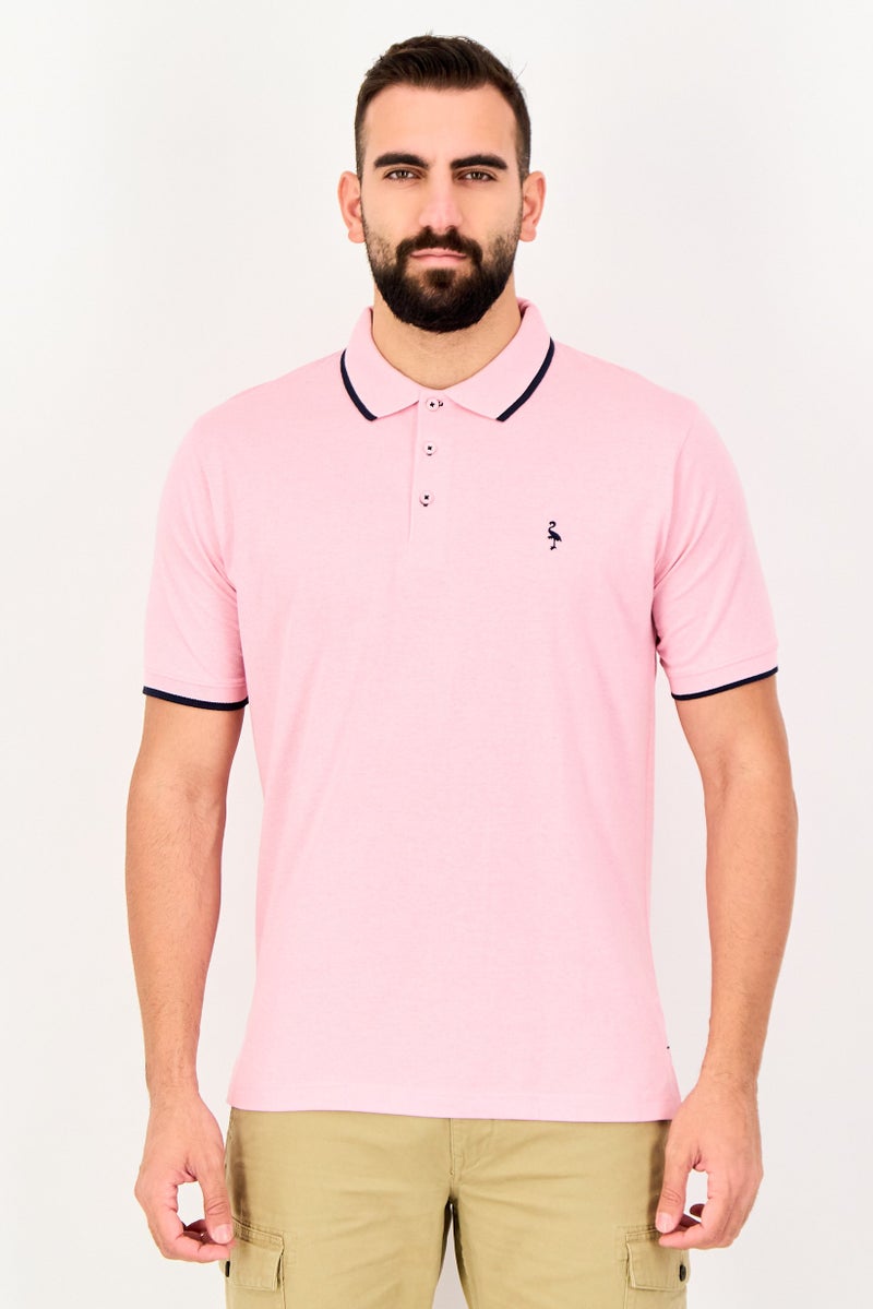 Tailorbyrd Men Regular Fit Embroidered Logo Short Sleeve Polo Shirt, Pink - Image 1