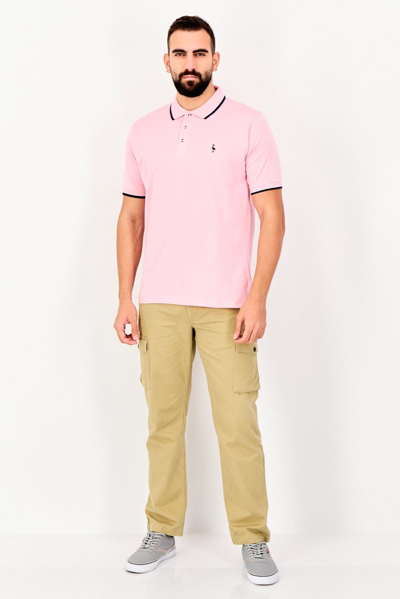 Tailorbyrd Men Regular Fit Embroidered Logo Short Sleeve Polo Shirt, Pink - Image 2