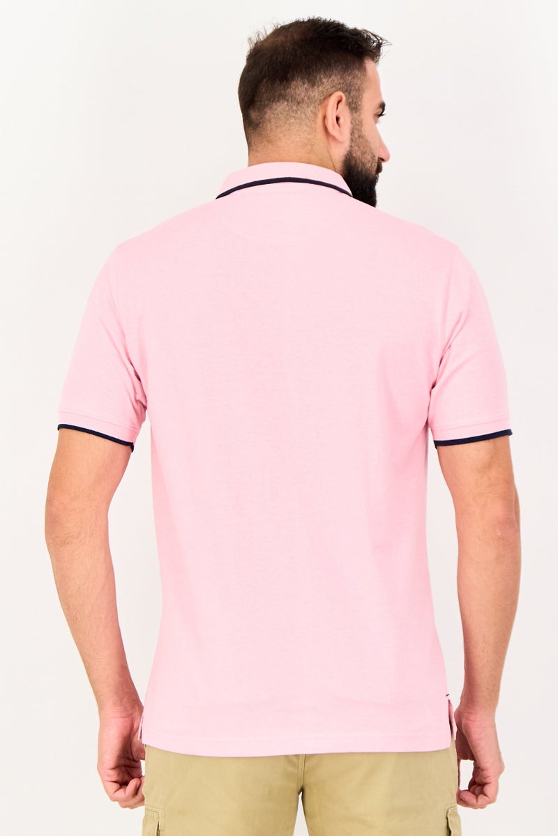 Tailorbyrd Men Regular Fit Embroidered Logo Short Sleeve Polo Shirt, Pink - Image 4