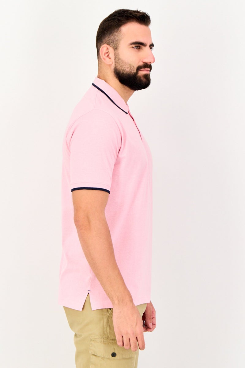 Tailorbyrd Men Regular Fit Embroidered Logo Short Sleeve Polo Shirt, Pink - Image 3