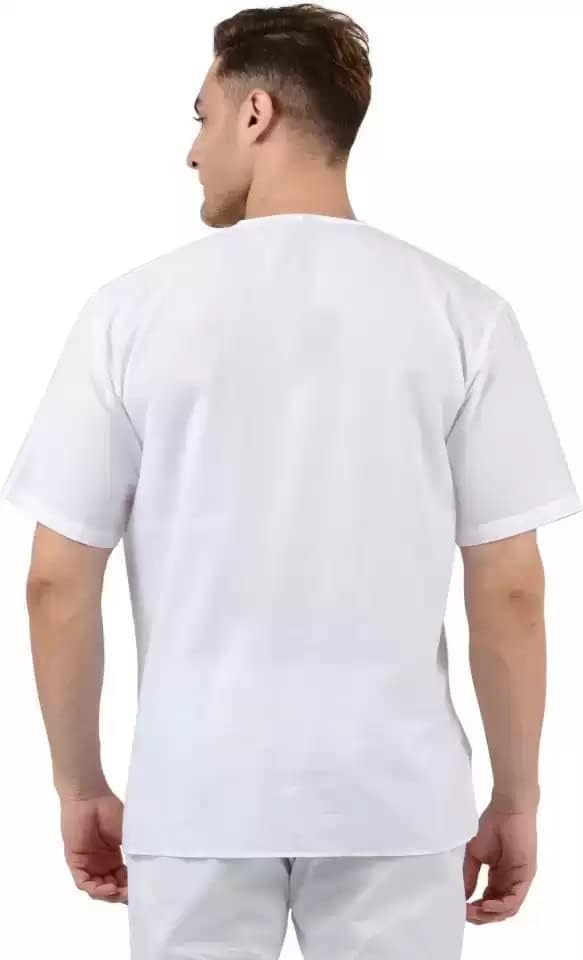 Fashtastic Men's Cotton Straight Fit White Short Kurta (Sadra)- 3XL - Image 3