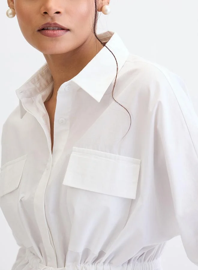 Femmella Femmella White Poplin Dual Patch Pocket Shirt