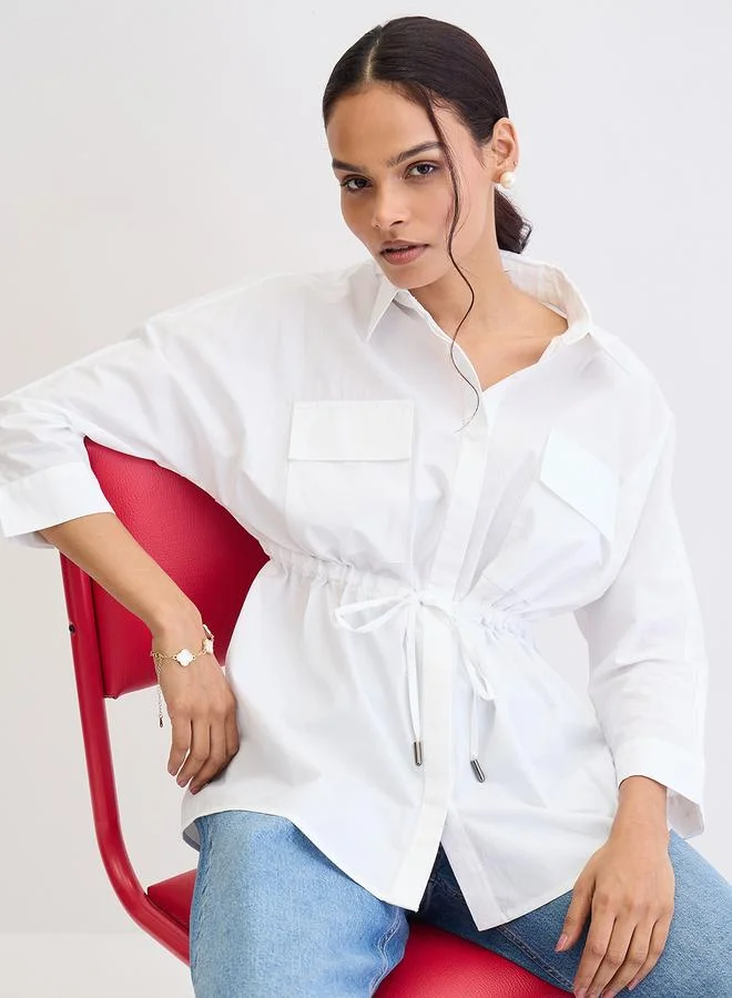 Femmella Femmella White Poplin Dual Patch Pocket Shirt
