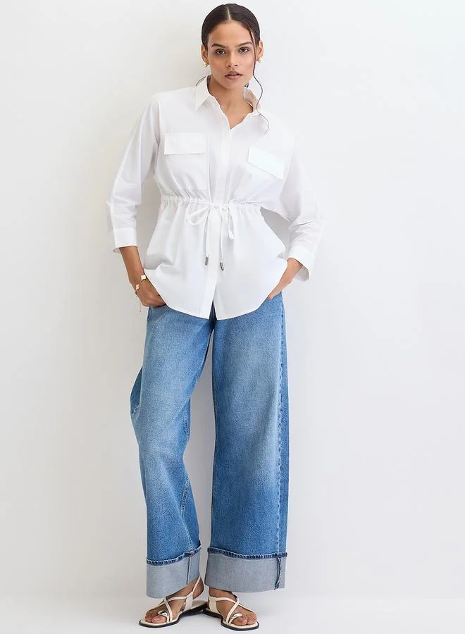 Femmella Femmella White Poplin Dual Patch Pocket Shirt